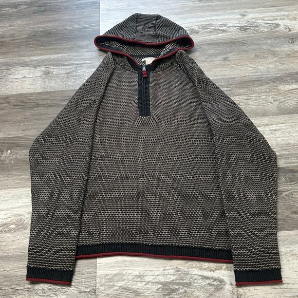 Carbon‎ 2 Cobalt Black Tan Mens L 1/4 Zip Pullover Oslo Textured Sweater Hoodie - Picture 1 of 7